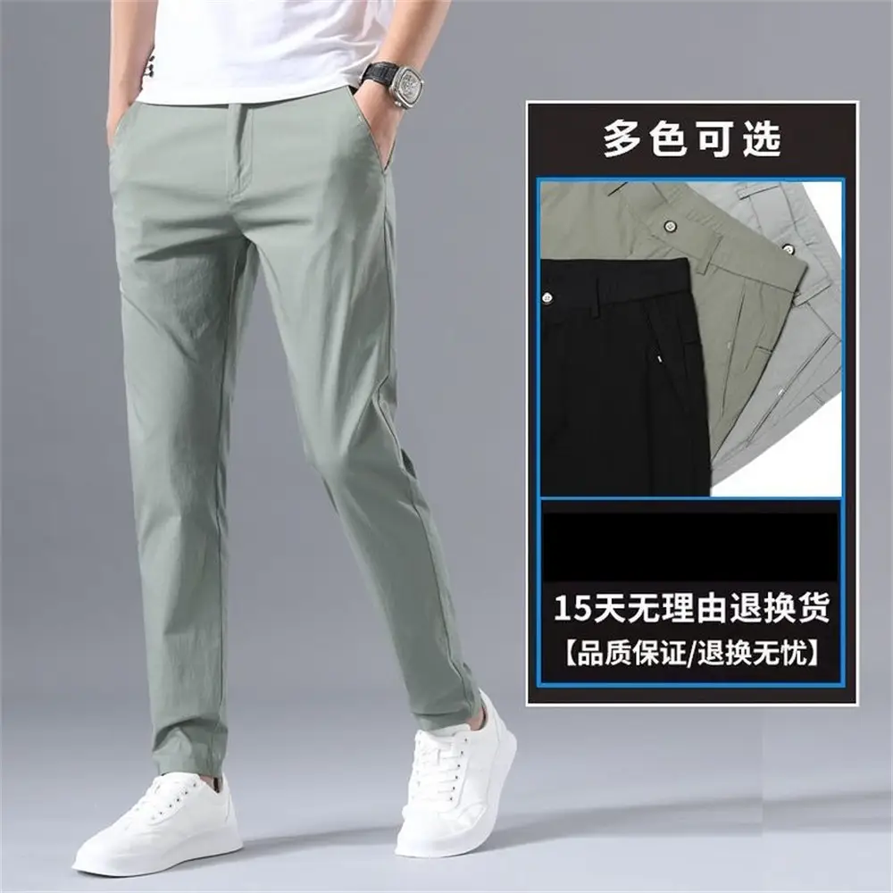 Men Light Gray Slim Fit Casual Pants Summer - Image 6