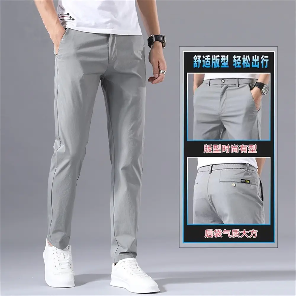 Men Light Gray Slim Fit Casual Pants Summer - Image 7