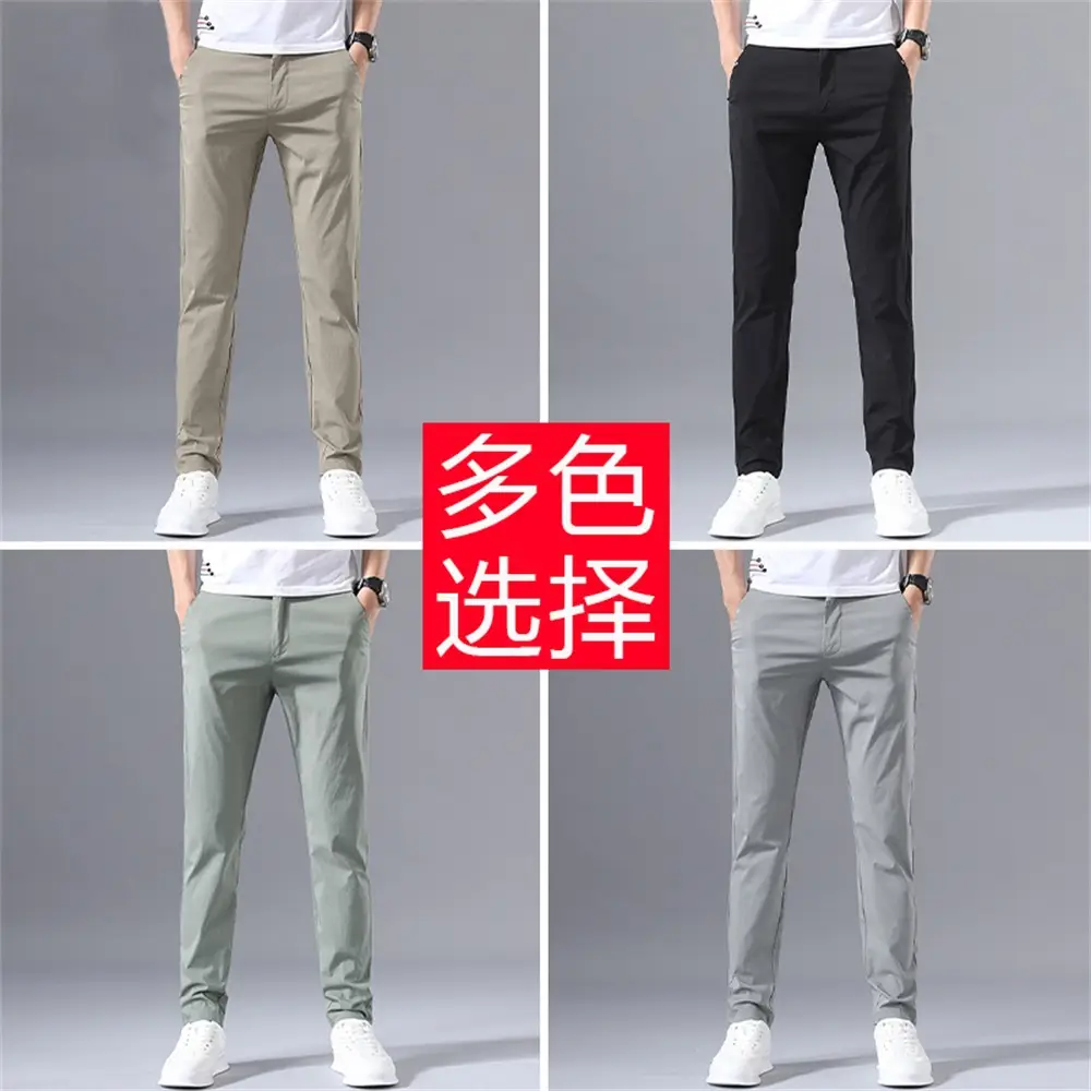 Men Light Gray Slim Fit Casual Pants Summer - Image 8