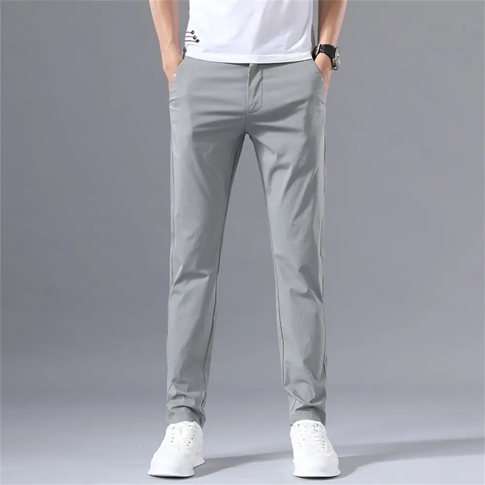 Men Light Gray Slim Fit Casual Pants Summer - Image 3