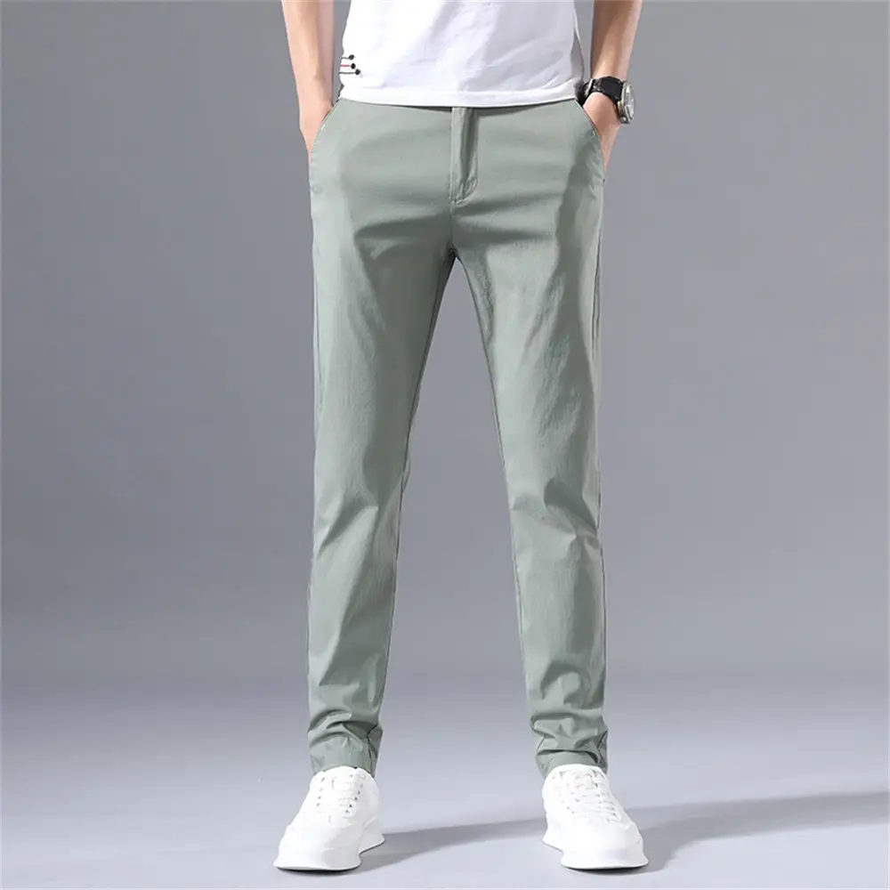 Men Light Gray Slim Fit Casual Pants Summer - Image 4