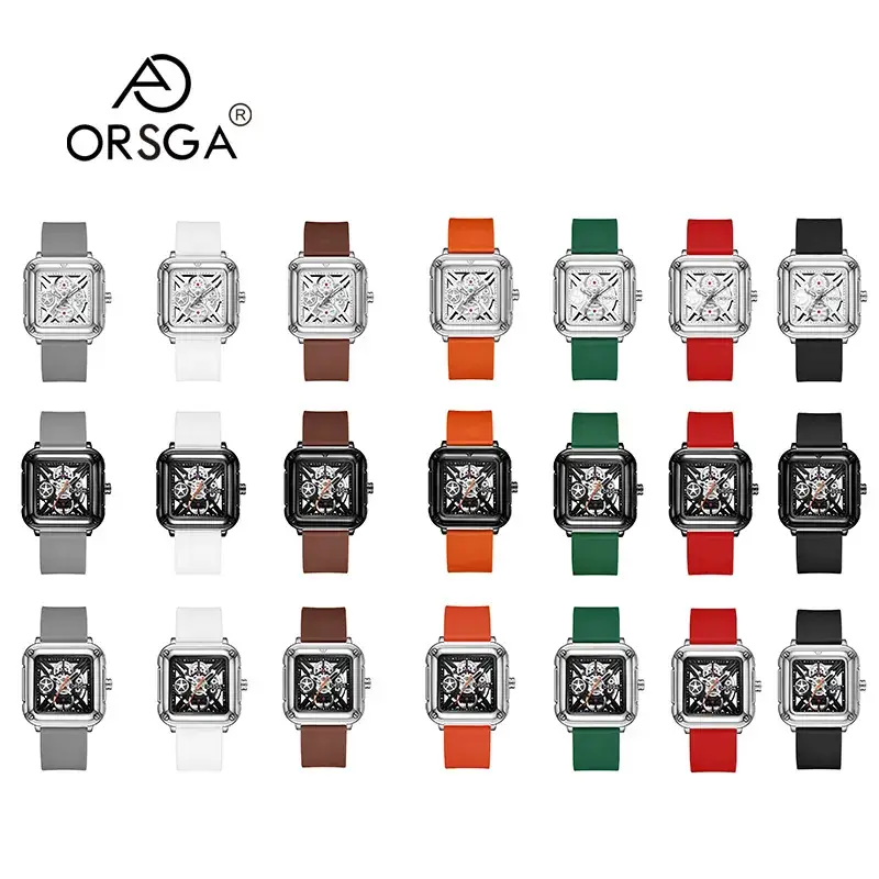 Oshga Couple Neutral Watch Square Hollow Design Luminous