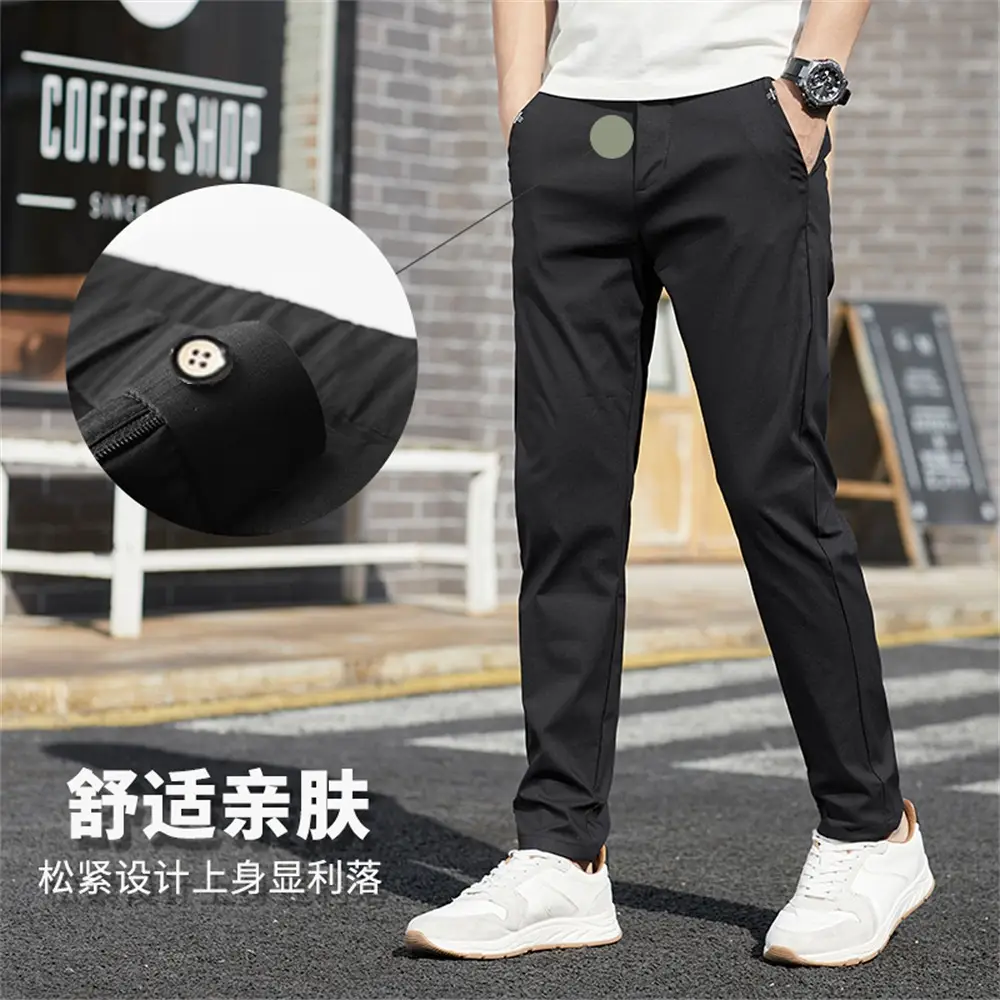 Men Korean Stretch Slim Fit Pants Grey - Image 5