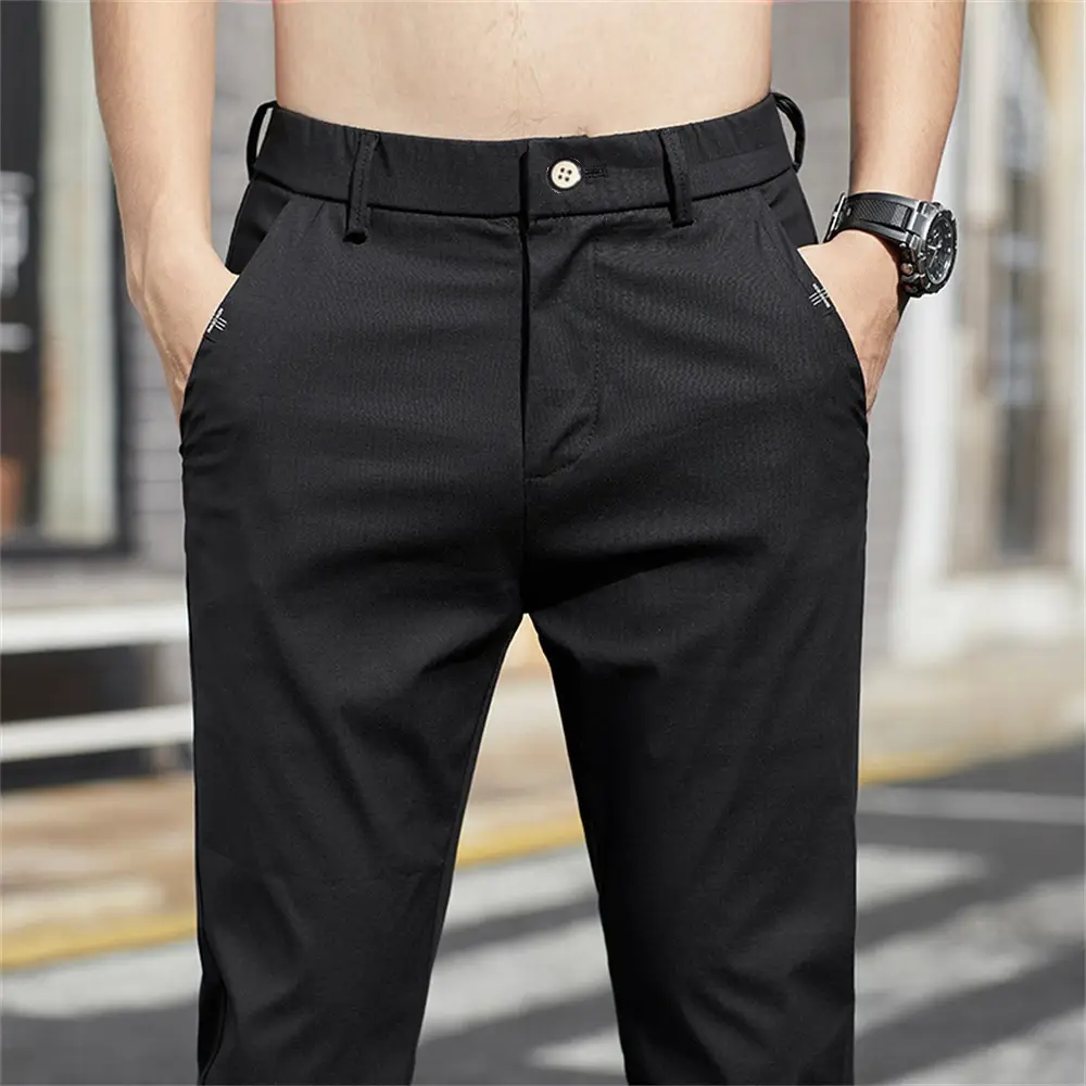 Men Korean Stretch Slim Fit Pants Grey - Image 6