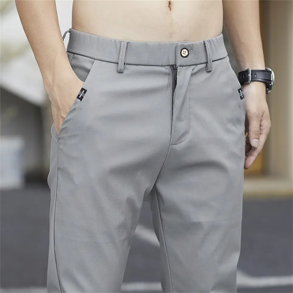 Men Korean Stretch Slim Fit Pants Grey - Image 7