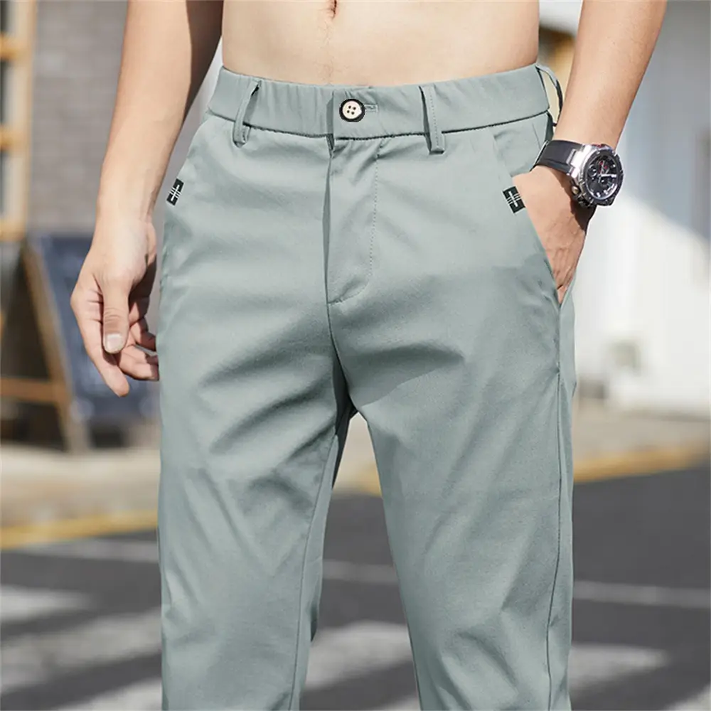 Men Korean Stretch Slim Fit Pants Grey - Image 3