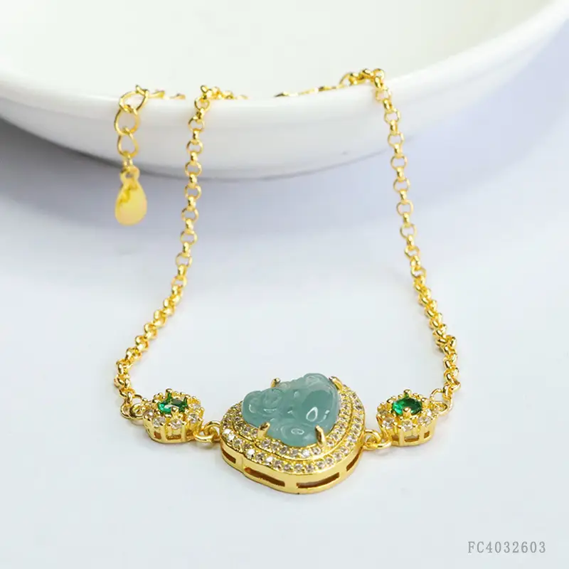 Blue Jade Buddha Bracelet for Women Gold Chain - Image 4