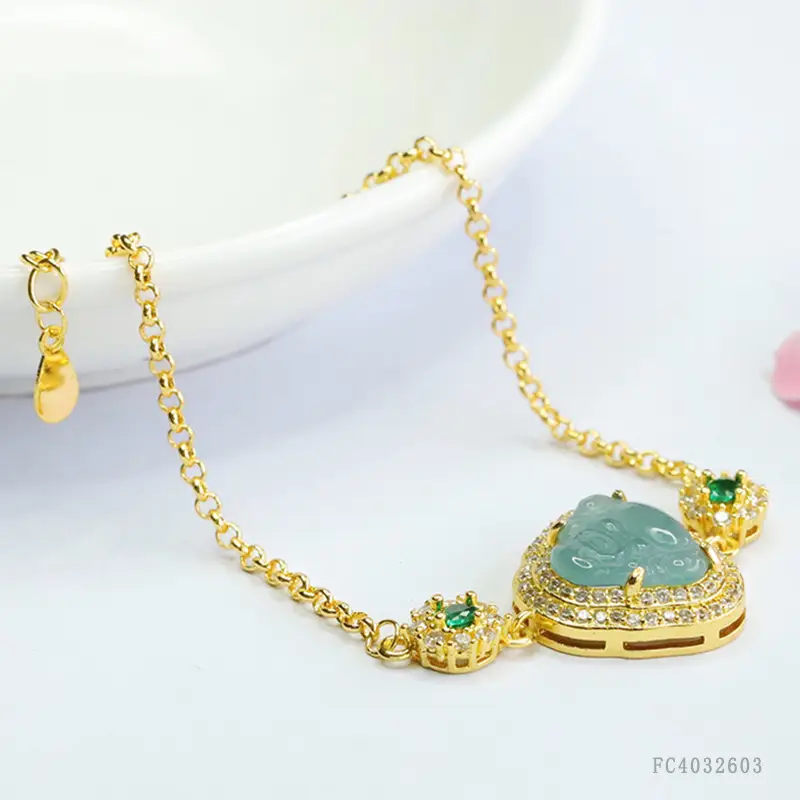 Blue Jade Buddha Bracelet for Women Gold Chain - Image 5