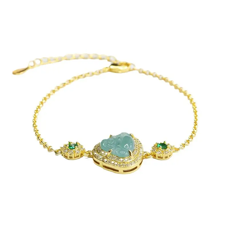 Blue Jade Buddha Bracelet for Women Gold Chain - Image 6