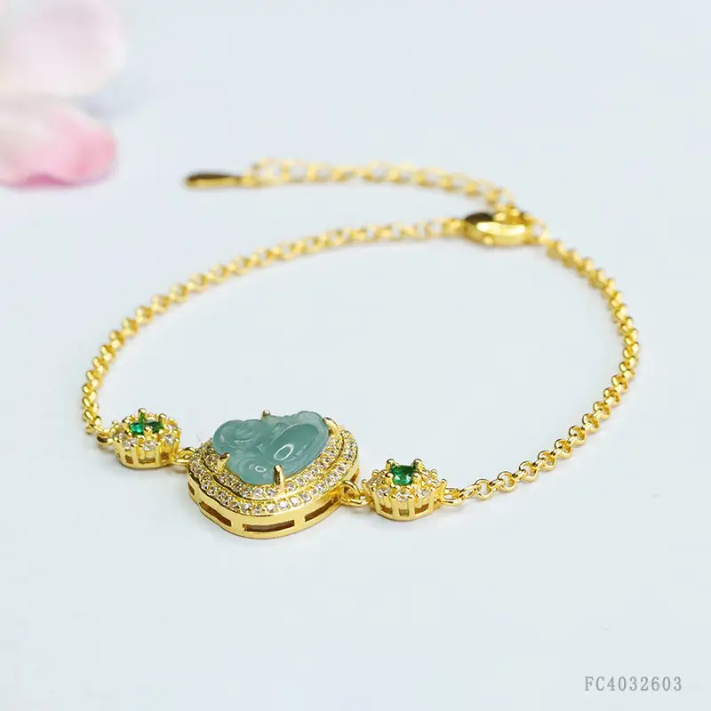 Blue Jade Buddha Bracelet for Women Gold Chain — feature 5