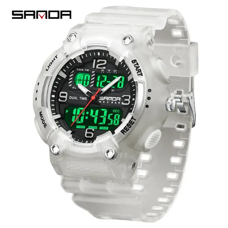 SANDA Black LED Digital Alarm Watch with Purple Accents