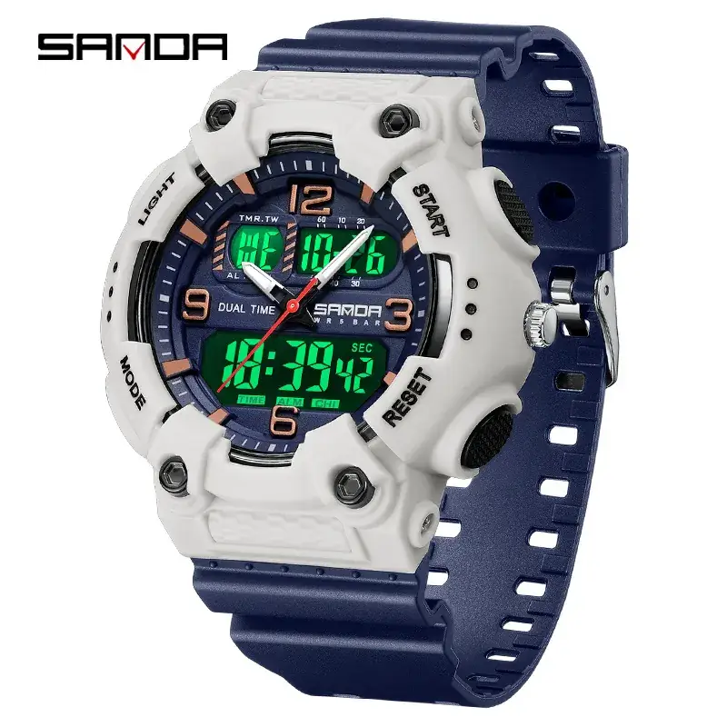 SANDA Black LED Digital Alarm Watch with Purple Accents