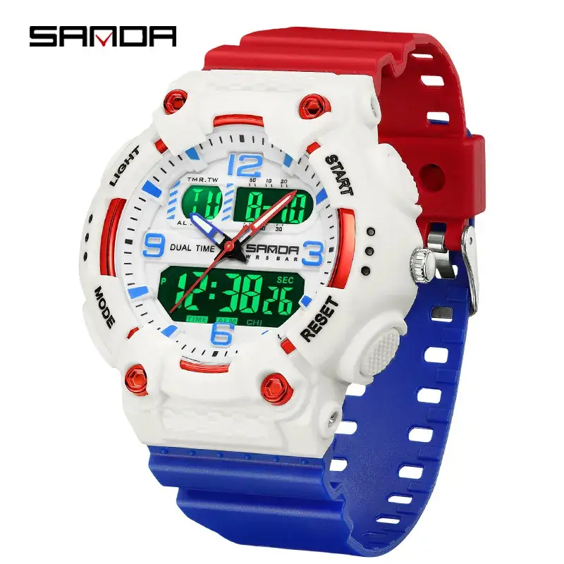 SANDA Black LED Digital Alarm Watch with Purple Accents