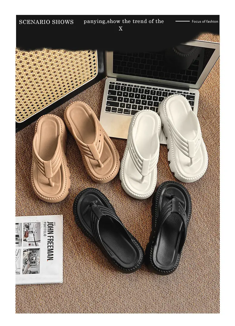 Women's Black Clip Flip Flops Lightweight Casual Beach Slippers Large — feature 1