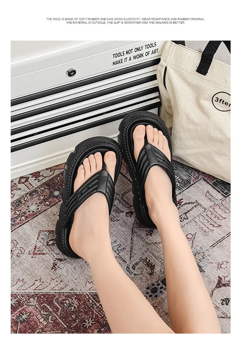 Women's Black Clip Flip Flops Lightweight Casual Beach Slippers Large — feature 12