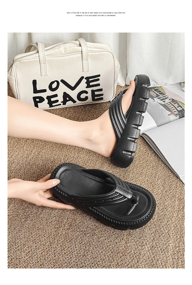 Women's Black Clip Flip Flops Lightweight Casual Beach Slippers Large — feature 15
