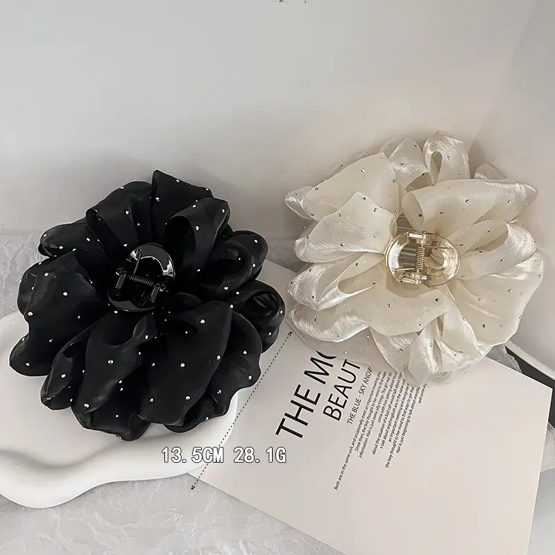 Black Bubble Hair Clip with Pearl Accents 11CM