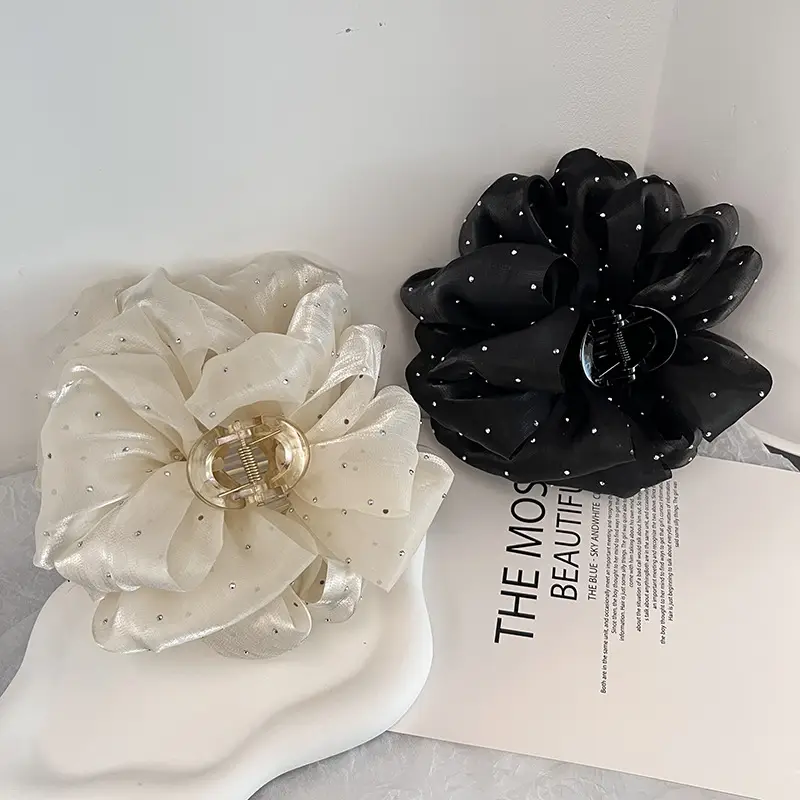 Black Bubble Hair Clip with Pearl Accents 11CM