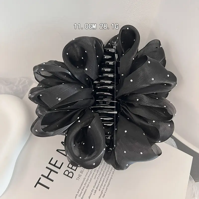 Black Bubble Hair Clip with Pearl Accents 11CM
