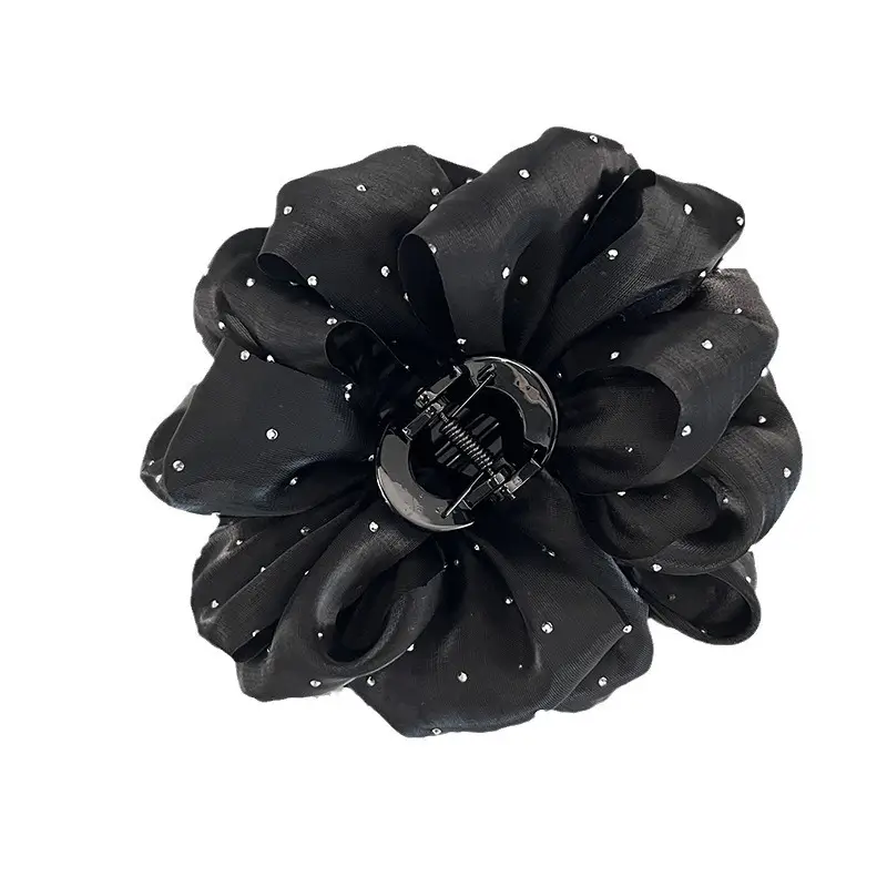 Black Bubble Hair Clip with Pearl Accents 11CM
