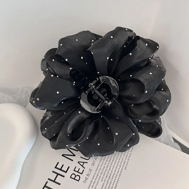 Black Bubble Hair Clip with Pearl Accents 11CM — feature 5