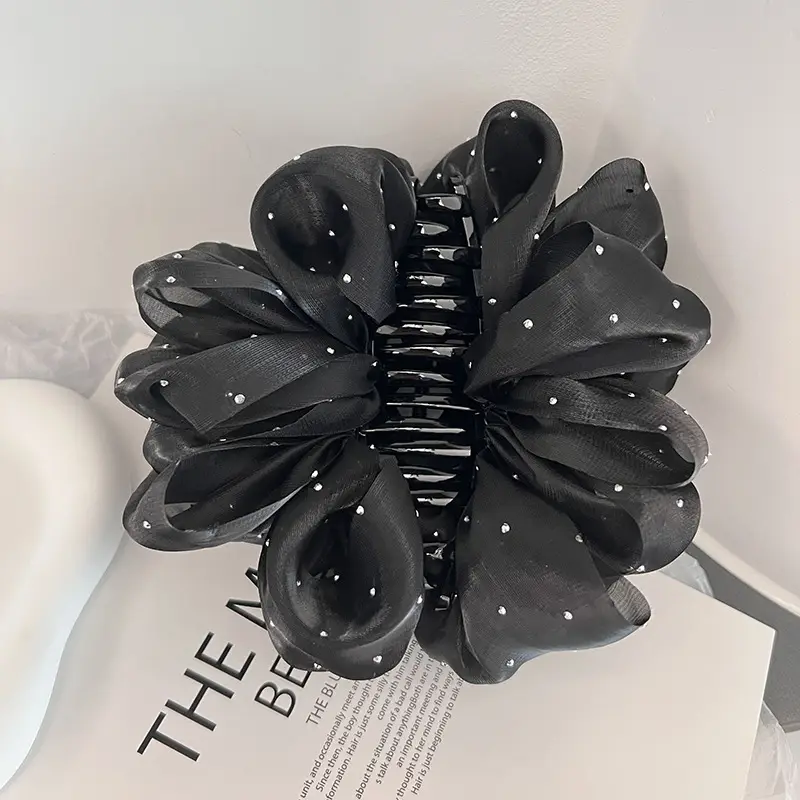 Black Bubble Hair Clip with Pearl Accents 11CM — feature 6