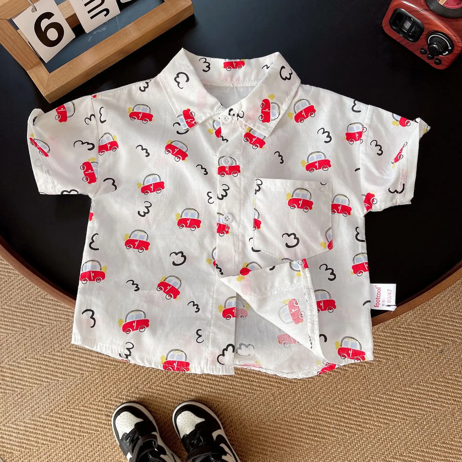 Children Cotton Car Print T-Shirt Shorts Set Summer