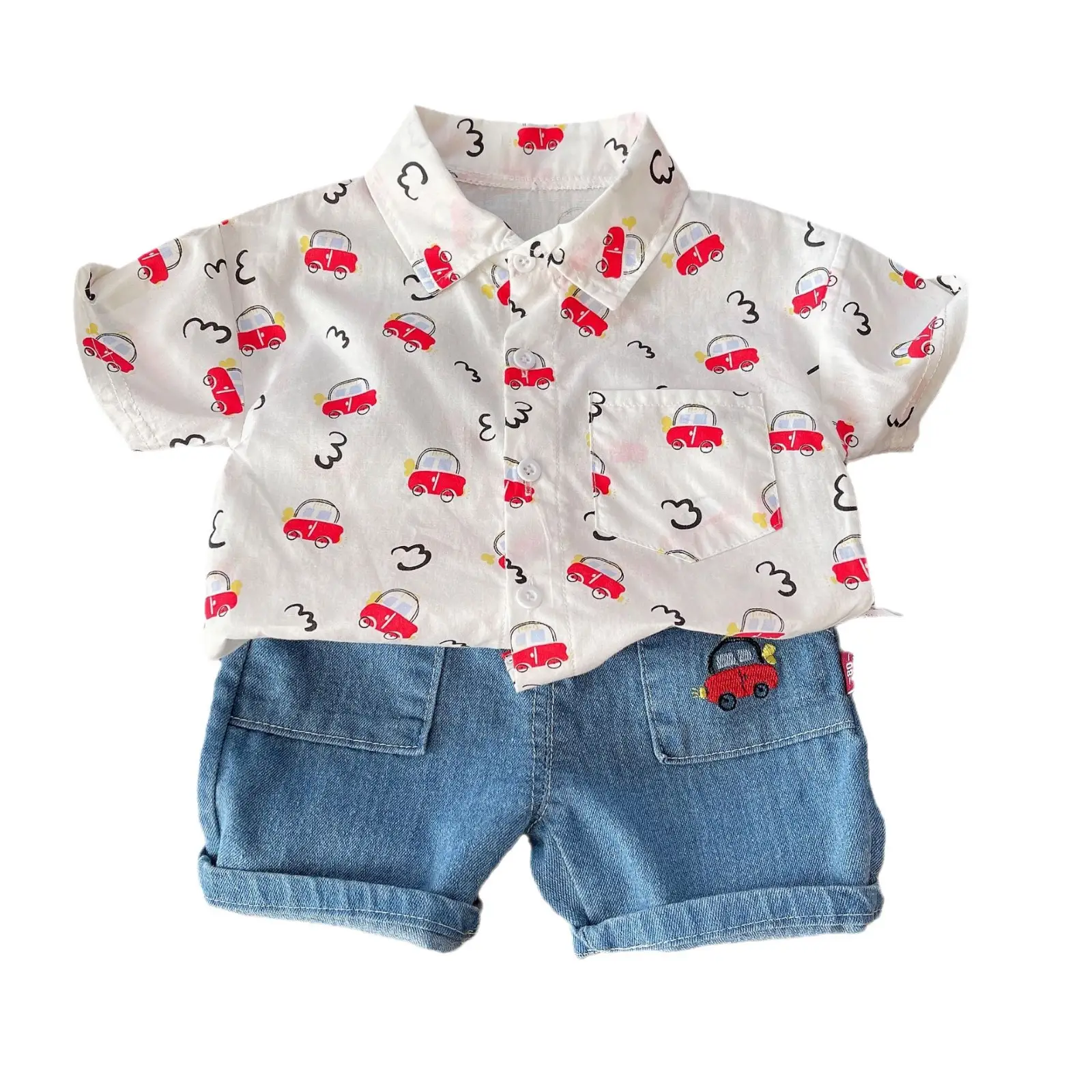 Children Cotton Car Print T-Shirt Shorts Set Summer