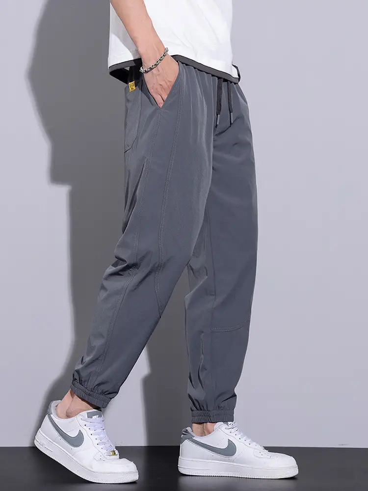 Men Grey Thin Jogger Pants Casual Loose Fit - Image 7