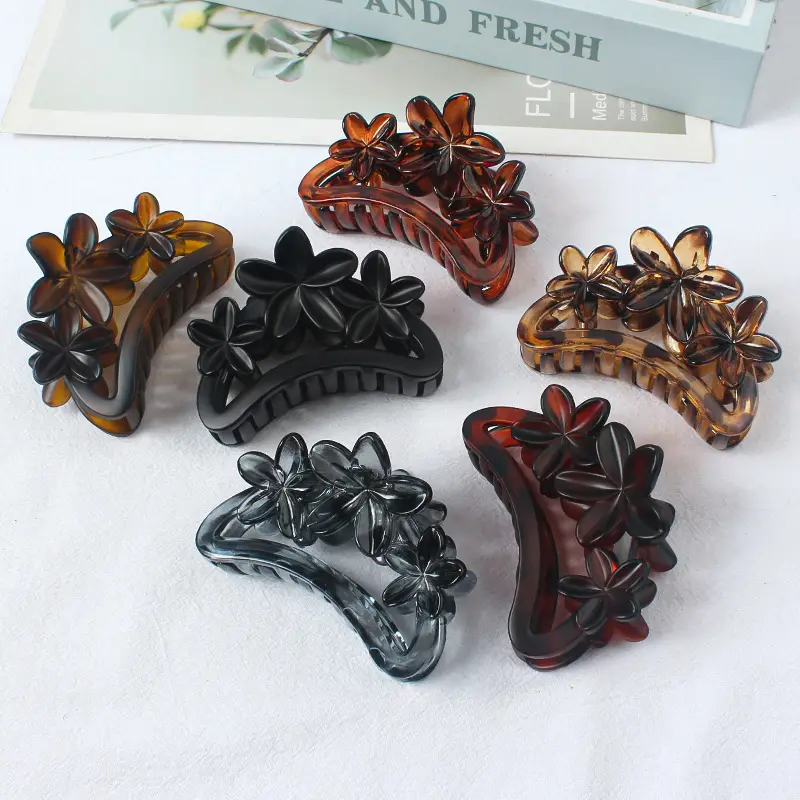 Korean Hair Grip Plates 3 Flower Amber Clips 2024 - Image 8
