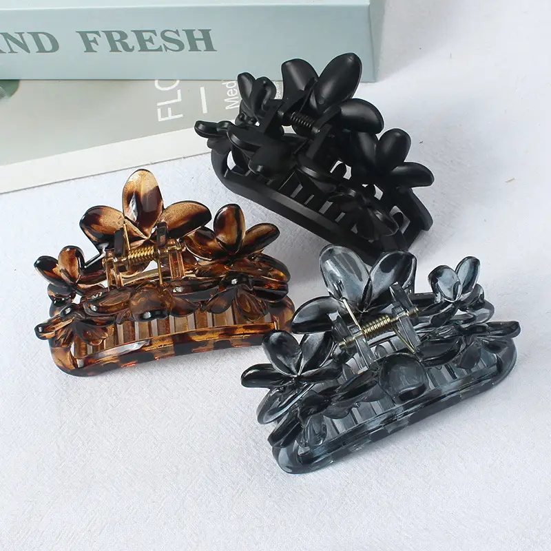 Korean Hair Grip Plates 3 Flower Amber Clips 2024 - Image 9