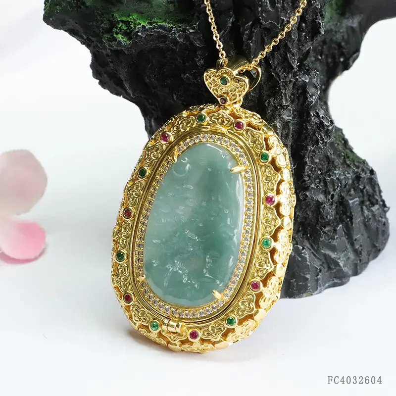 Guan Yu Jade Pendant Blue Water Landscape Necklace - Image 3