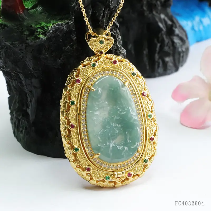 Guan Yu Jade Pendant Blue Water Landscape Necklace - Image 4