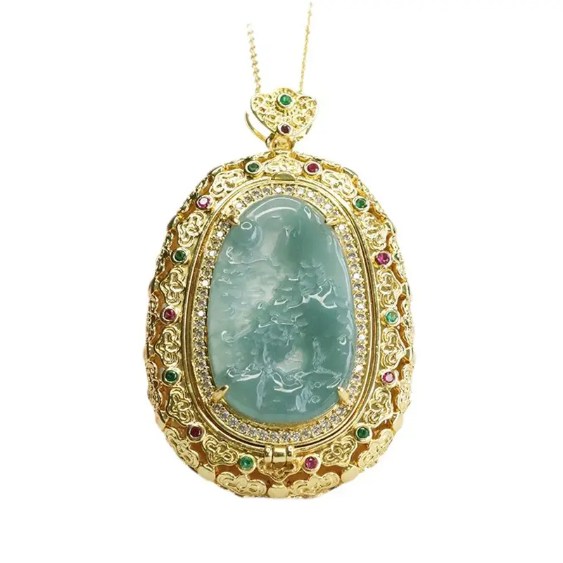 Guan Yu Jade Pendant Blue Water Landscape Necklace - Image 6