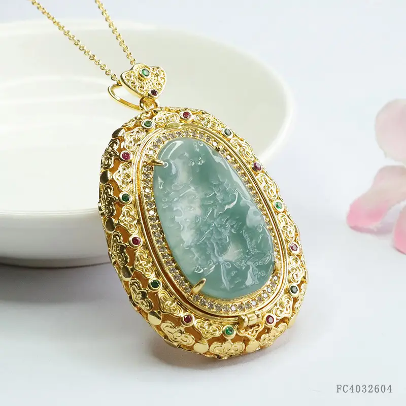 Guan Yu Jade Pendant Blue Water Landscape Necklace — feature 7