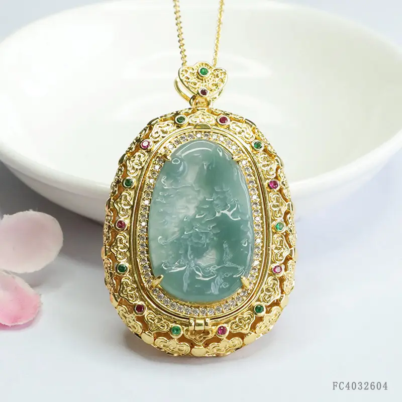 Guan Yu Jade Pendant Blue Water Landscape Necklace — feature 8