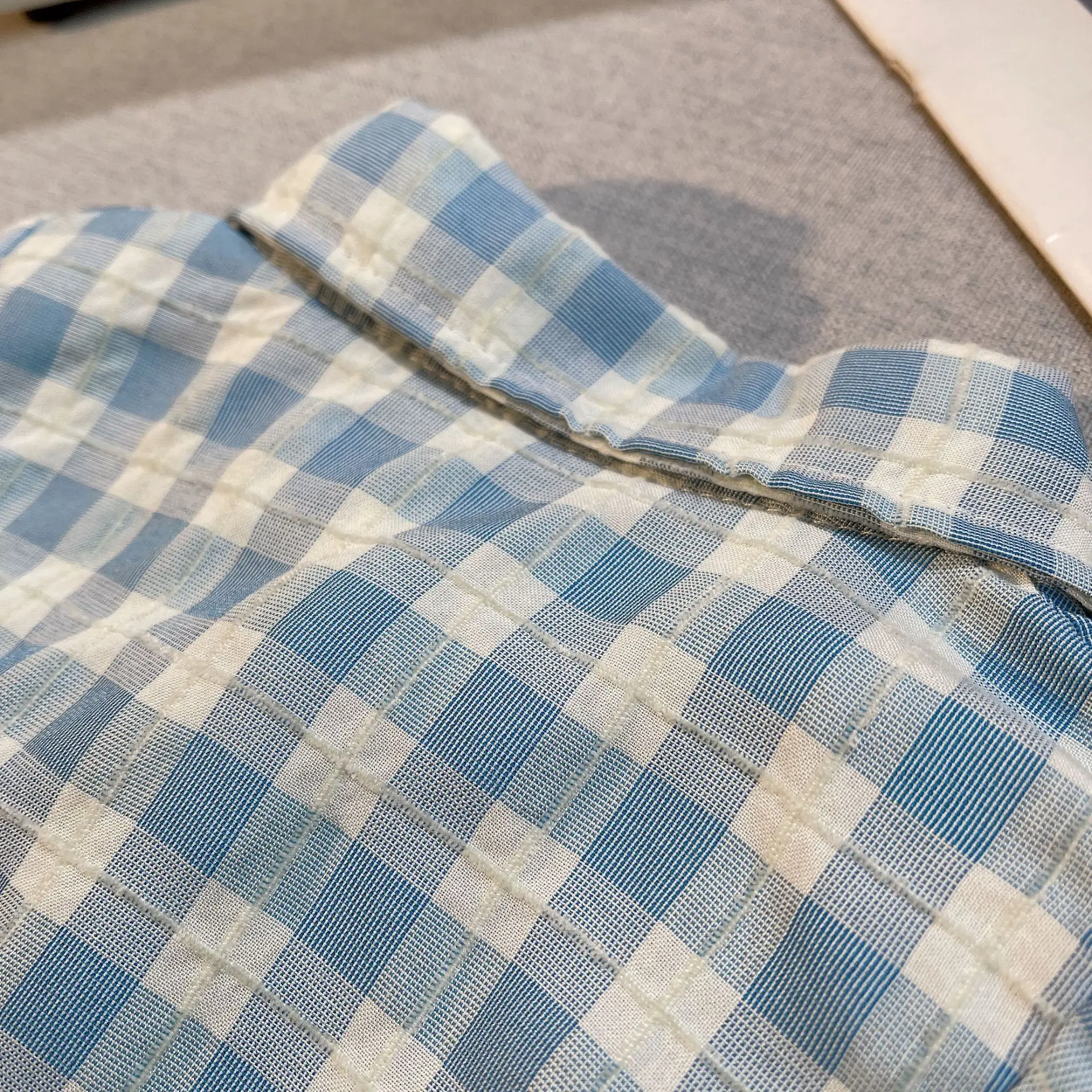 Baby Cotton Short Sleeve Suit Blue Checkered Shorts — feature 11