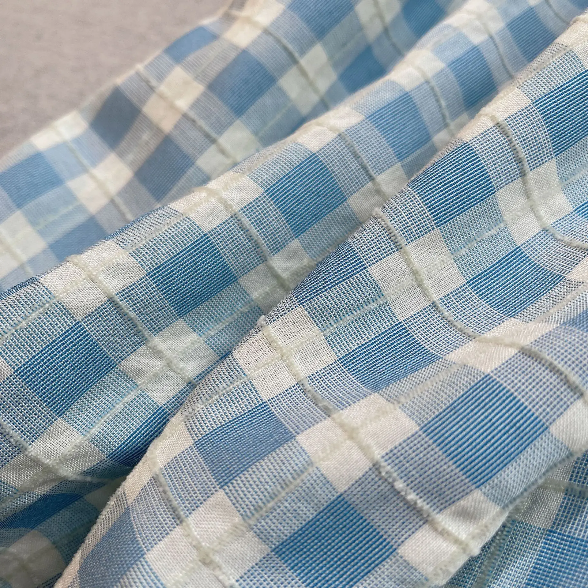 Baby Cotton Short Sleeve Suit Blue Checkered Shorts — feature 12