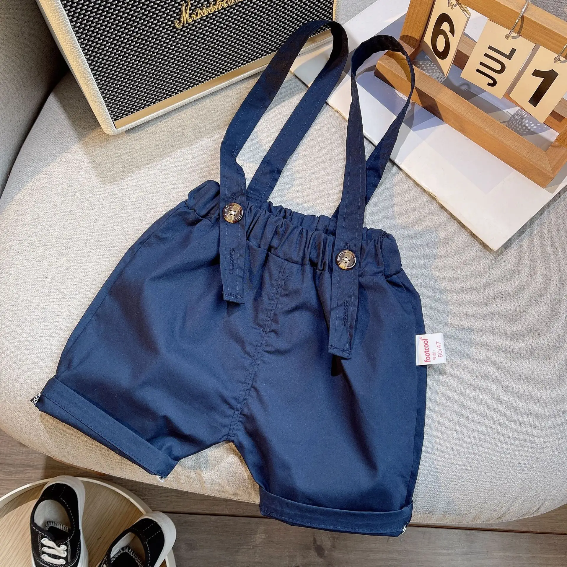 Baby Cotton Short Sleeve Suit Blue Checkered Shorts — feature 13