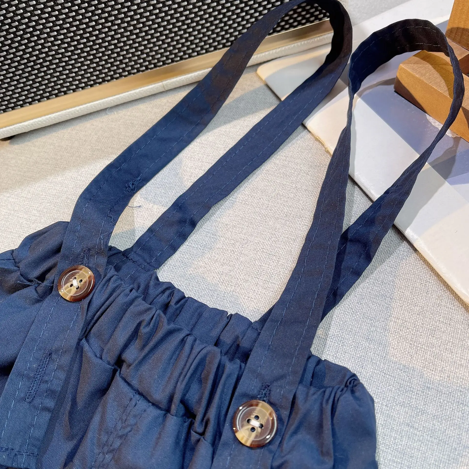 Baby Cotton Short Sleeve Suit Blue Checkered Shorts — feature 14