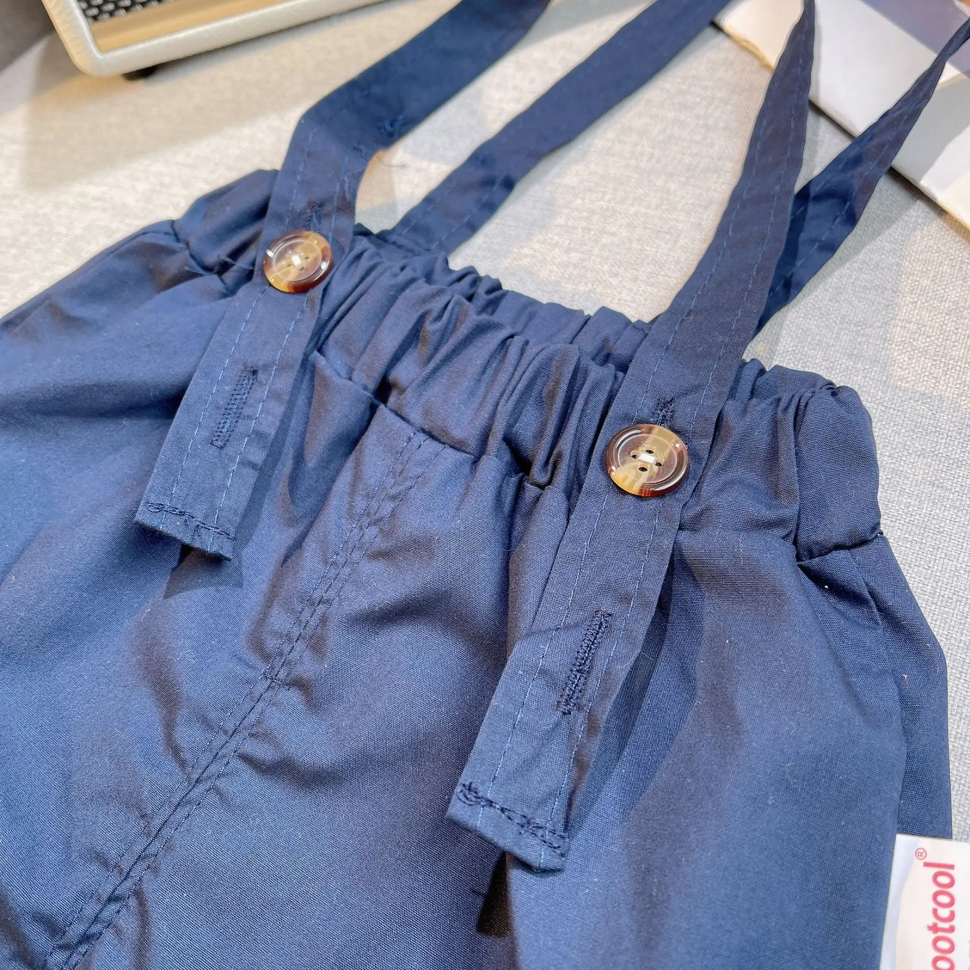 Baby Cotton Short Sleeve Suit Blue Checkered Shorts — feature 15