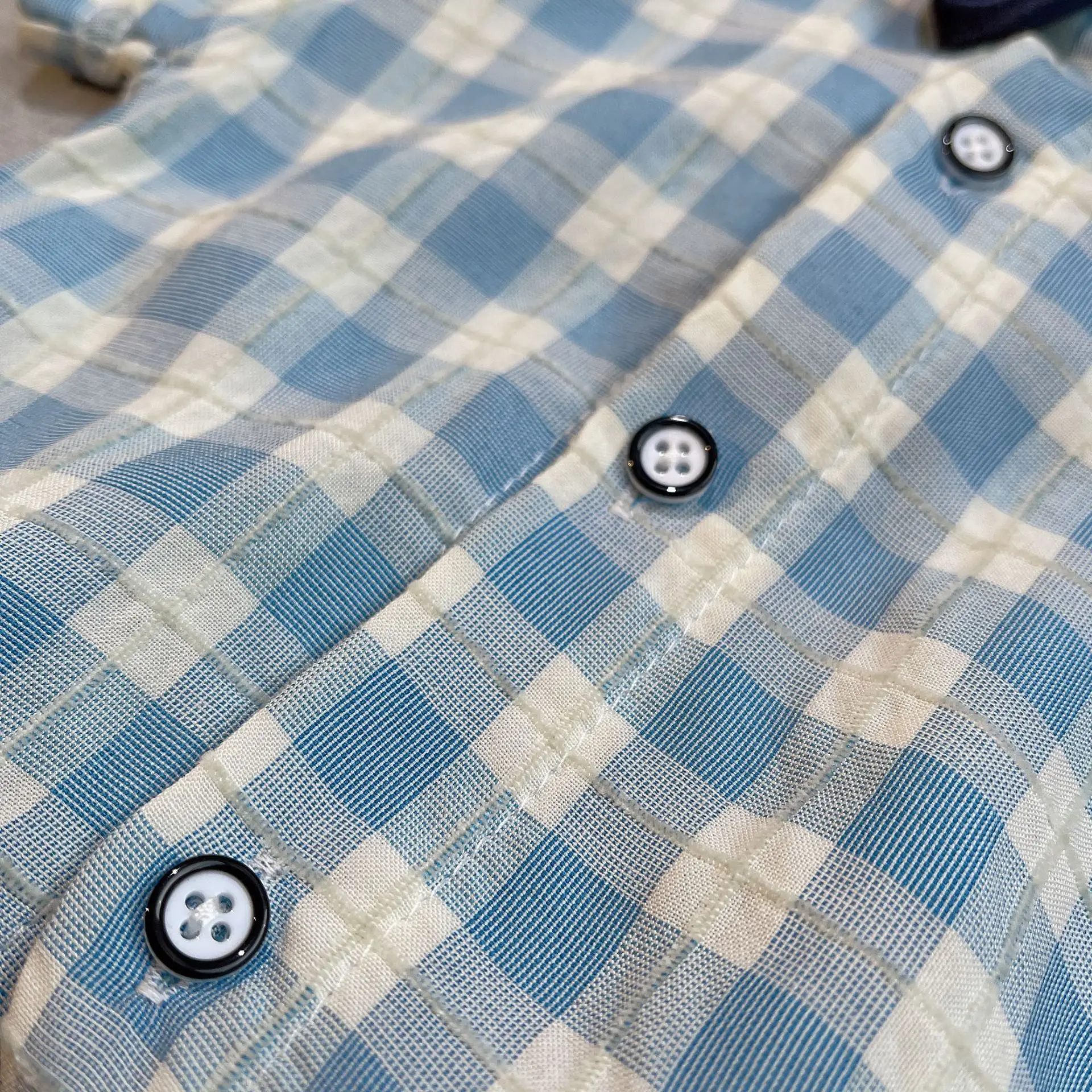 Baby Cotton Short Sleeve Suit Blue Checkered Shorts — feature 7