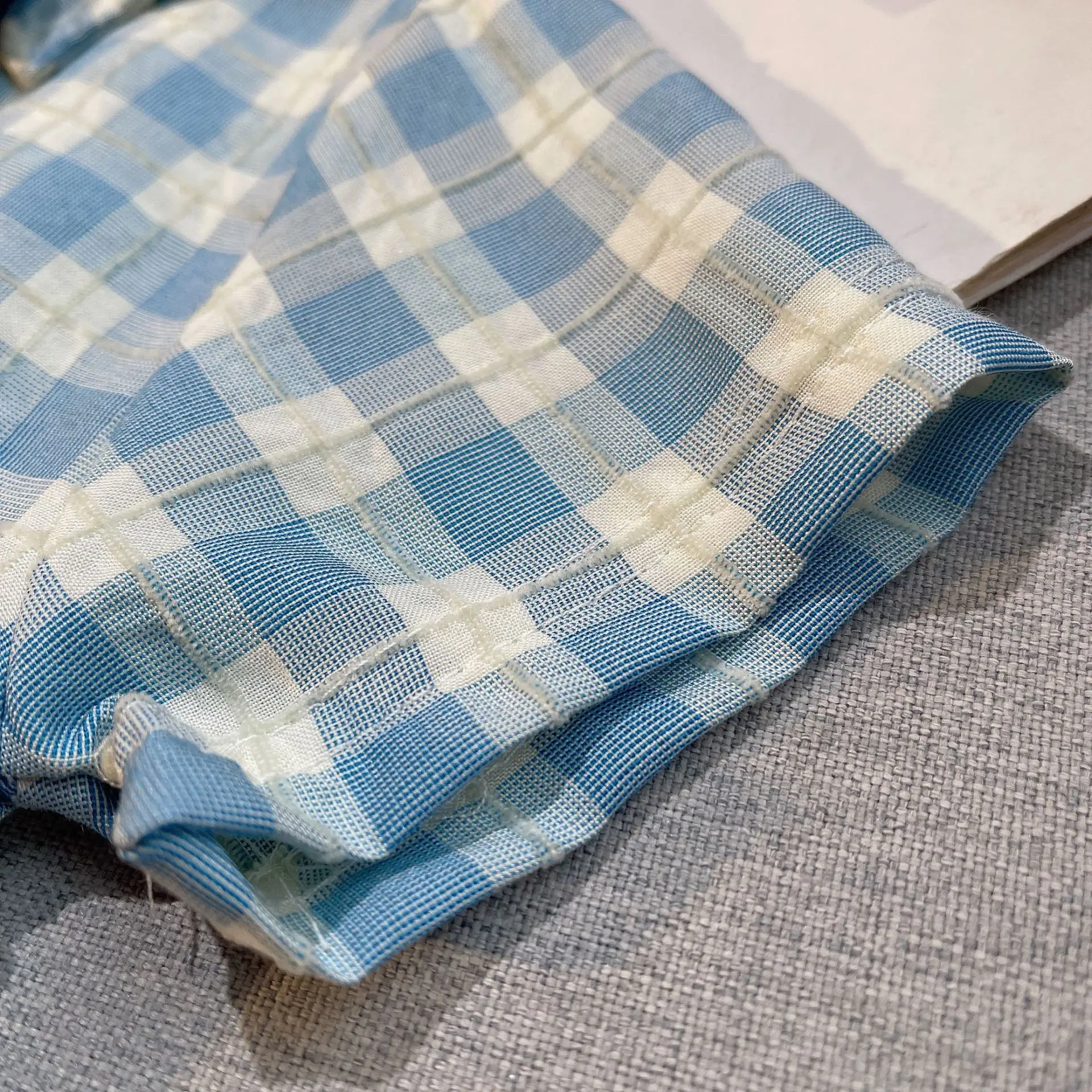 Baby Cotton Short Sleeve Suit Blue Checkered Shorts — feature 8