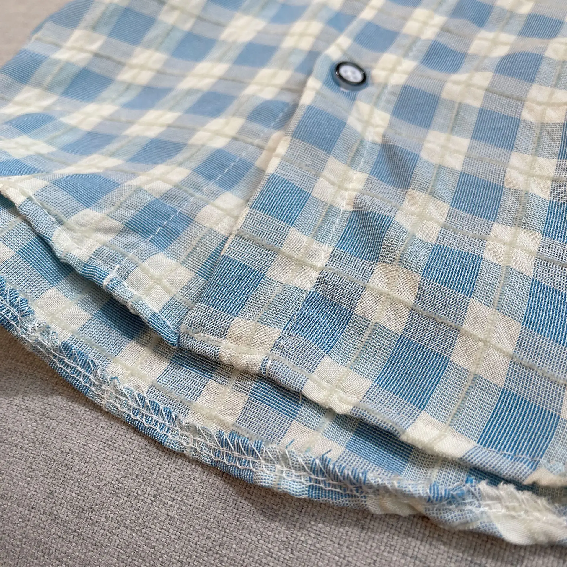 Baby Cotton Short Sleeve Suit Blue Checkered Shorts — feature 9