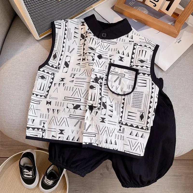 Children Cotton Printed T-Shirt Shorts Suit Summer - Image 4