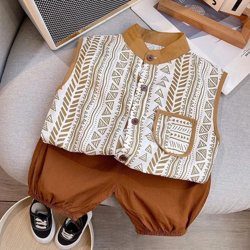 Children Cotton Printed T-Shirt Shorts Suit Summer - Image 2