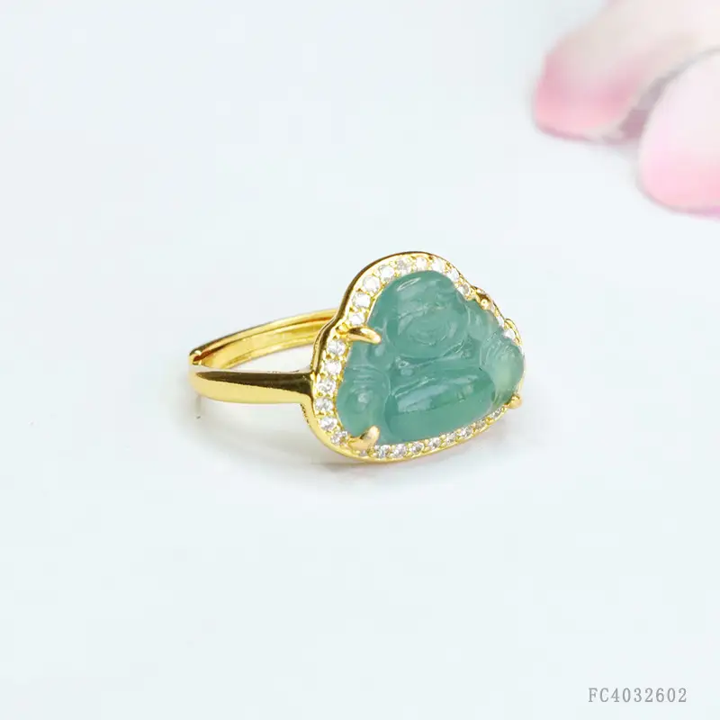 Guan Yu Jade Buddha Ring Blue Water Maitreya - Image 3