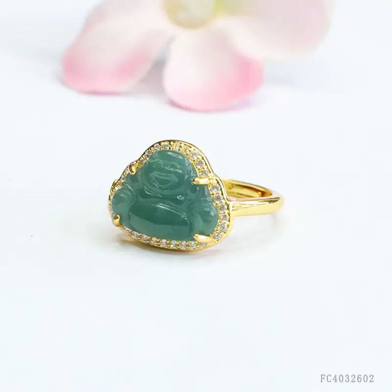 Guan Yu Jade Buddha Ring Blue Water Maitreya - Image 4
