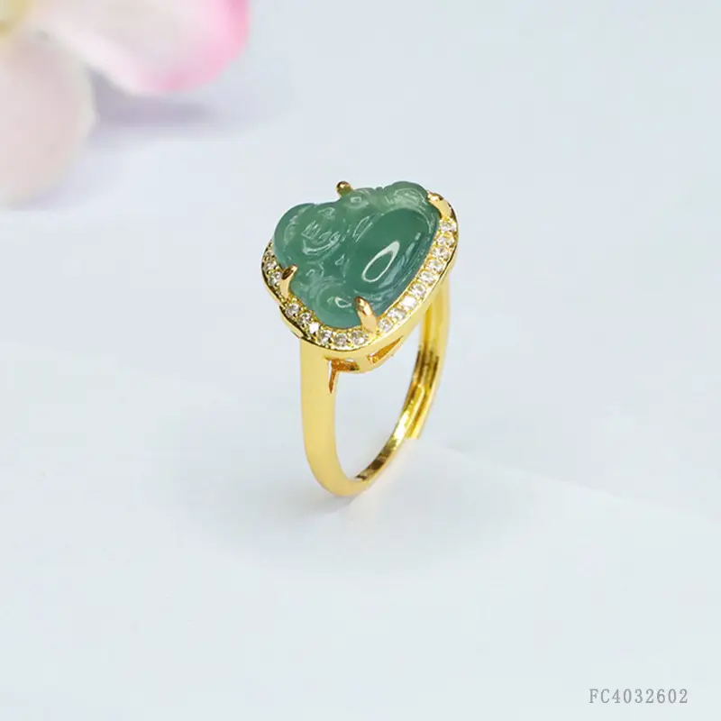 Guan Yu Jade Buddha Ring Blue Water Maitreya - Image 5