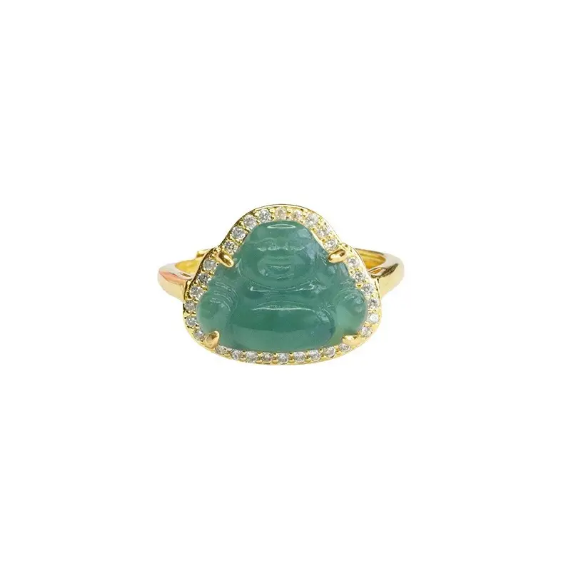 Guan Yu Jade Buddha Ring Blue Water Maitreya - Image 6